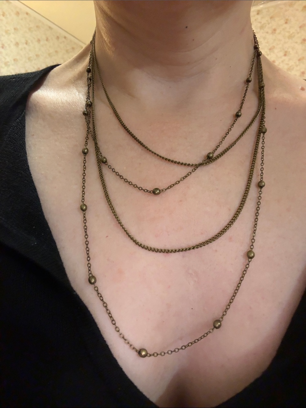 Hand-Crafted Layered Bronze Ball Chain Necklace - Women Jewelry
